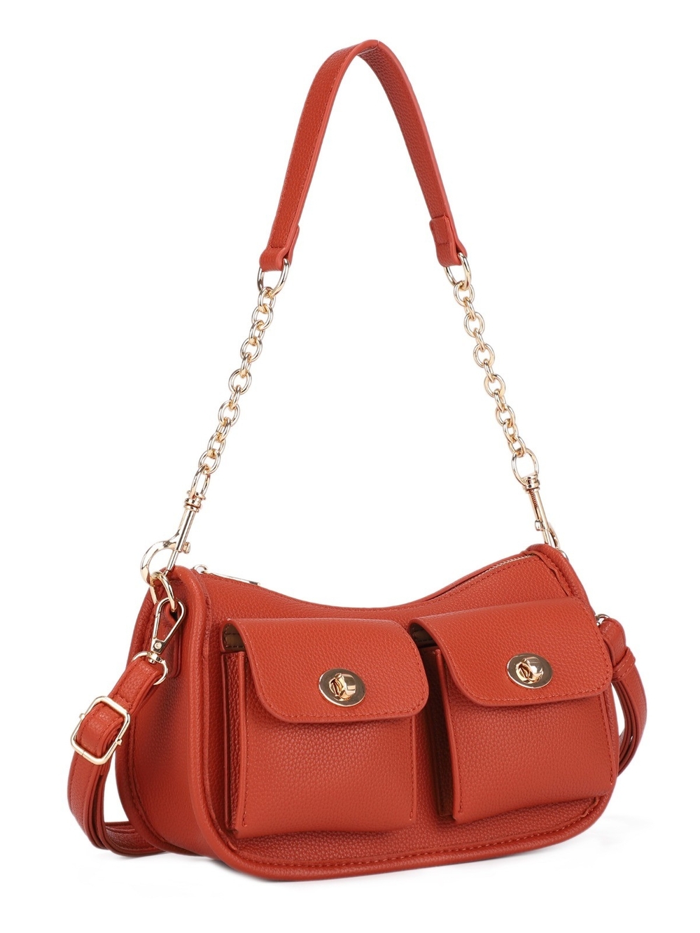 Women's Terracotta Shoulder Bag with Gold Chain Hardware